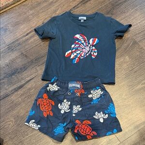 Vilebrequin Kids Matching Set - Black with Red and Blue Turtles
